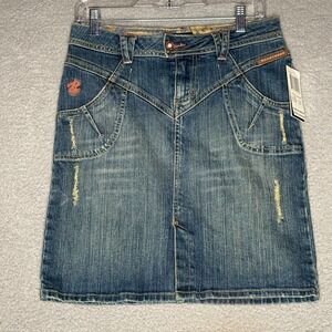 Rocawear Denim Skirt‎ Womens JR 5 Blue Distressed Y2K Grunge Boho Festival